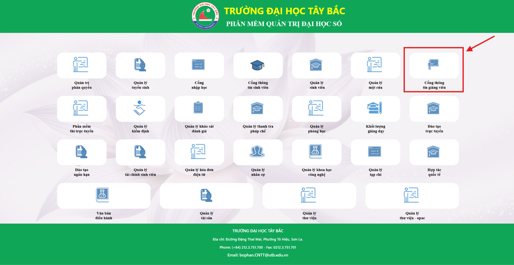 Màn hình đăng nhập phân hệ