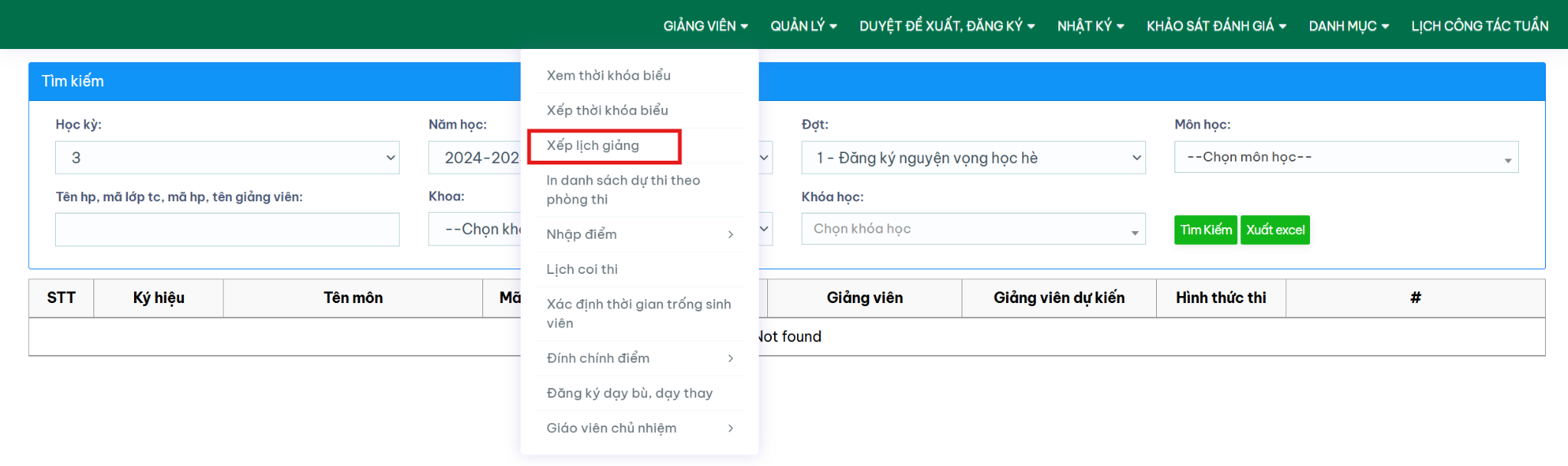 Danh sách học phần cần xếp lịch