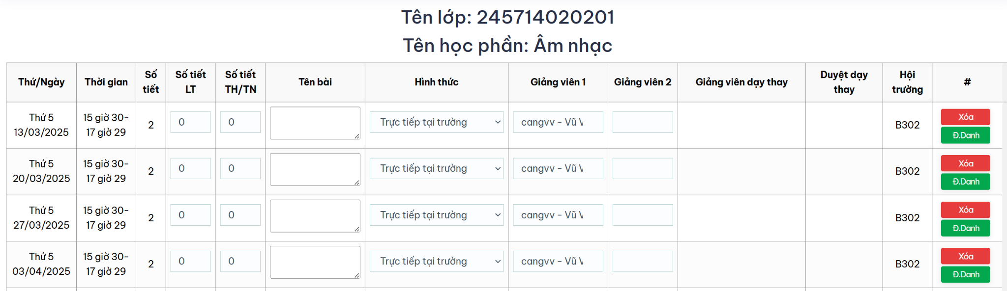 Nhập tiến độ từng buổi
