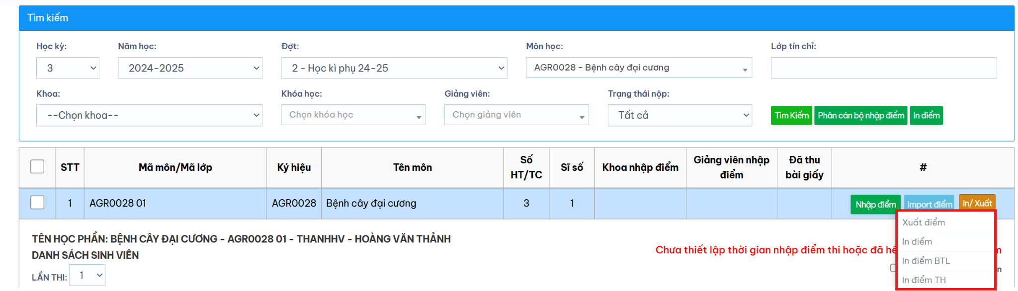 Xuất và import điểm