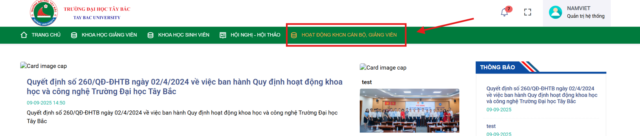 Chọn phân hệ cán bộ, giảng viên