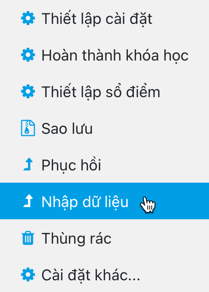 Menu Nhập dữ liệu