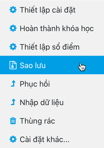 Menu Sao lưu
