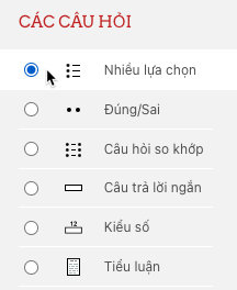 Chọn loại câu hỏi