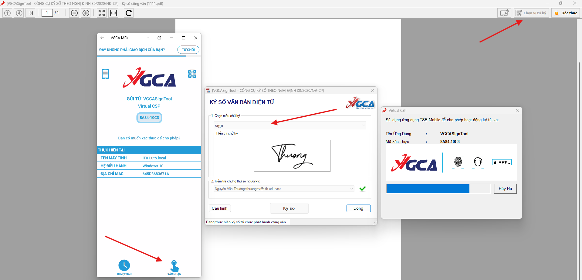 Ký số file PDF và xác nhận trên điện thoại