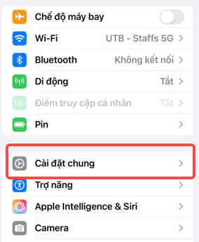 Cài đặt → Cài đặt chung